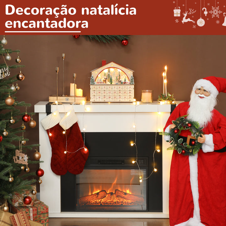 Calendário do Advento em Madeira com Luzes LED e 24 Gavetas Calendário do Advento de Natal com Cena de Vila Decoração Natalícia 36x10x34 cm Madeira e Vermelho