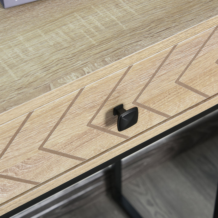 Mesa Consola 90x35x76cm Mesa de Entrada com 2 Gavetas de Armazenamento Decorativos e Estrutura de Metal para Entrada Corredor Sala de Estar Natural