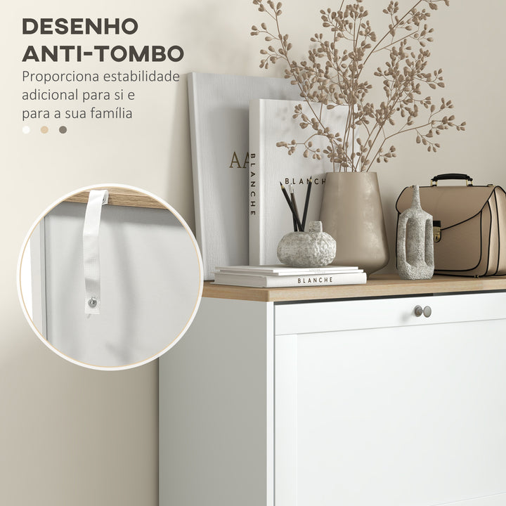 Móvel Sapateira de Entrada Armário Sapateira Moderno com 3 Gavetas Basculantes e Prateleiras Ajustáveis para 18 Pares de Sapatos para Corredor Entrada 60x23,5x115 cm Branco