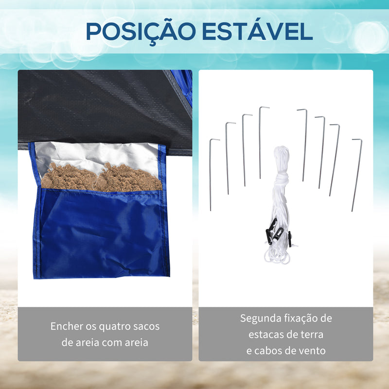 Tenda de Praia Dobrável Tenda de Praia com Bolsa de Transporte Abertura Automática Proteção UV e Impermeável para Parque Campismo 247x247x145 cm Azul