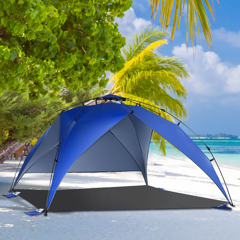 Tenda de Praia Dobrável Tenda de Praia com Bolsa de Transporte Abertura Automática Proteção UV e Impermeável para Parque Campismo 247x247x145 cm Azul