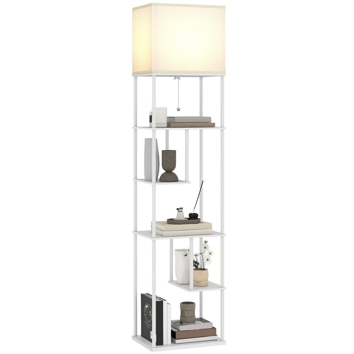 Candeeiro de Pé com Prateleiras Candeeiro de Sala com Brilho e Temperaturas de Cor Ajustáveis 3000K-6500K Controlo Remoto Casquilho E27 Temporizador para Quarto, Escritório Decoração 40x29x171 cm Branco