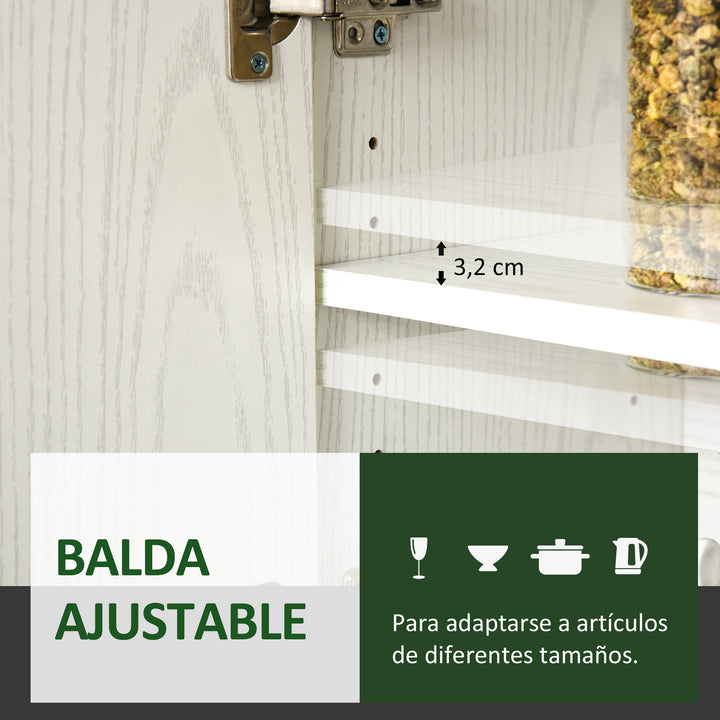 Armário Auxiliar para Cozinha com 3 Armários com Portas Prateleira Ajustável Gaveta e Prateleira Aberta 71x41x178 cm Branco