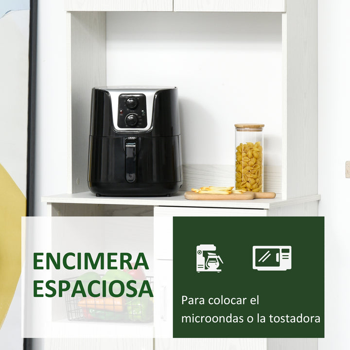 Armário Auxiliar para Cozinha com 3 Armários com Portas Prateleira Ajustável Gaveta e Prateleira Aberta 71x41x178 cm Branco