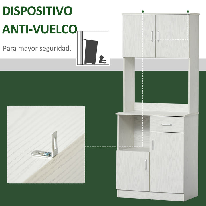 Armário Auxiliar para Cozinha com 3 Armários com Portas Prateleira Ajustável Gaveta e Prateleira Aberta 71x41x178 cm Branco