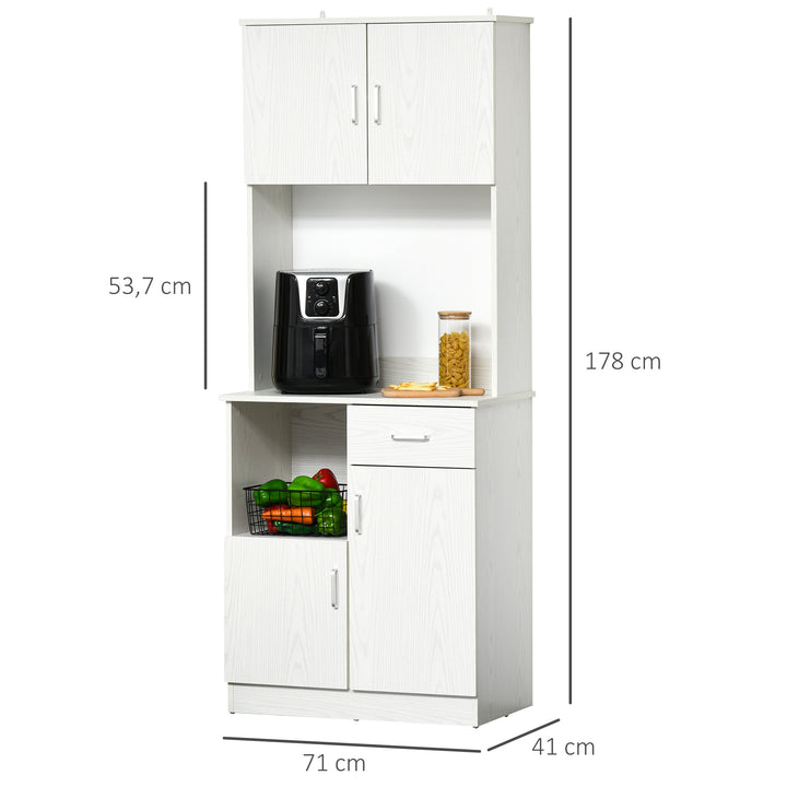 Armário Auxiliar para Cozinha com 3 Armários com Portas Prateleira Ajustável Gaveta e Prateleira Aberta 71x41x178 cm Branco