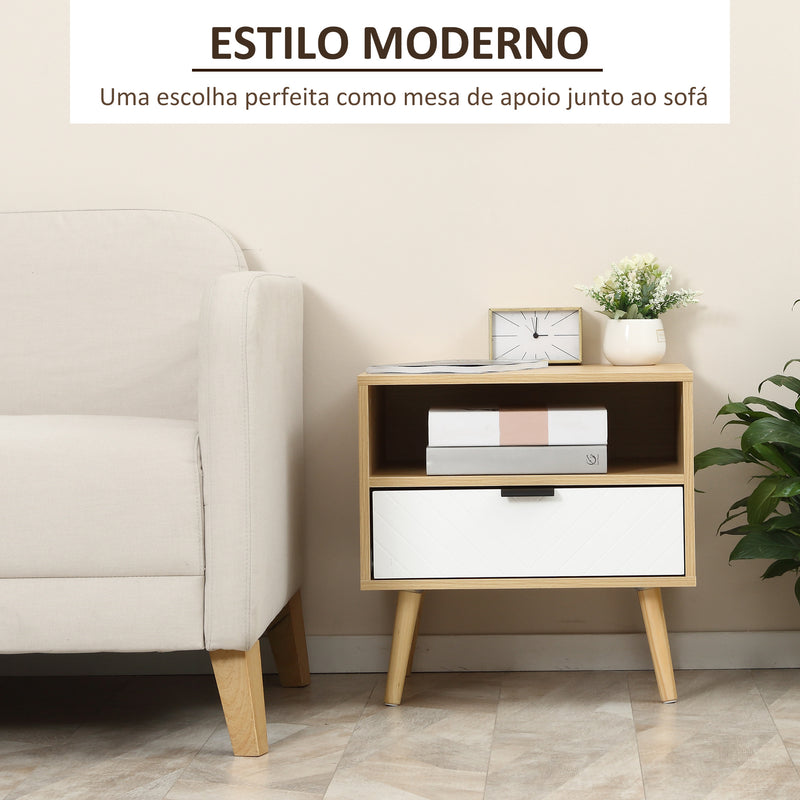 Mesa de Cabeceira de Estilo Moderno Mesa Auxiliar com 1 Gaveta e 1 Prateleira Aberta para Quarto Sala Escritório 50x39,5x49,5 cm Natural