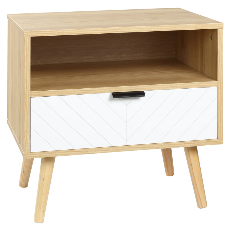 Mesa de Cabeceira de Estilo Moderno Mesa Auxiliar com 1 Gaveta e 1 Prateleira Aberta para Quarto Sala Escritório 50x39,5x49,5 cm Natural