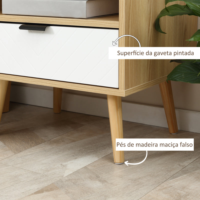 Mesa de Cabeceira de Estilo Moderno Mesa Auxiliar com 1 Gaveta e 1 Prateleira Aberta para Quarto Sala Escritório 50x39,5x49,5 cm Natural