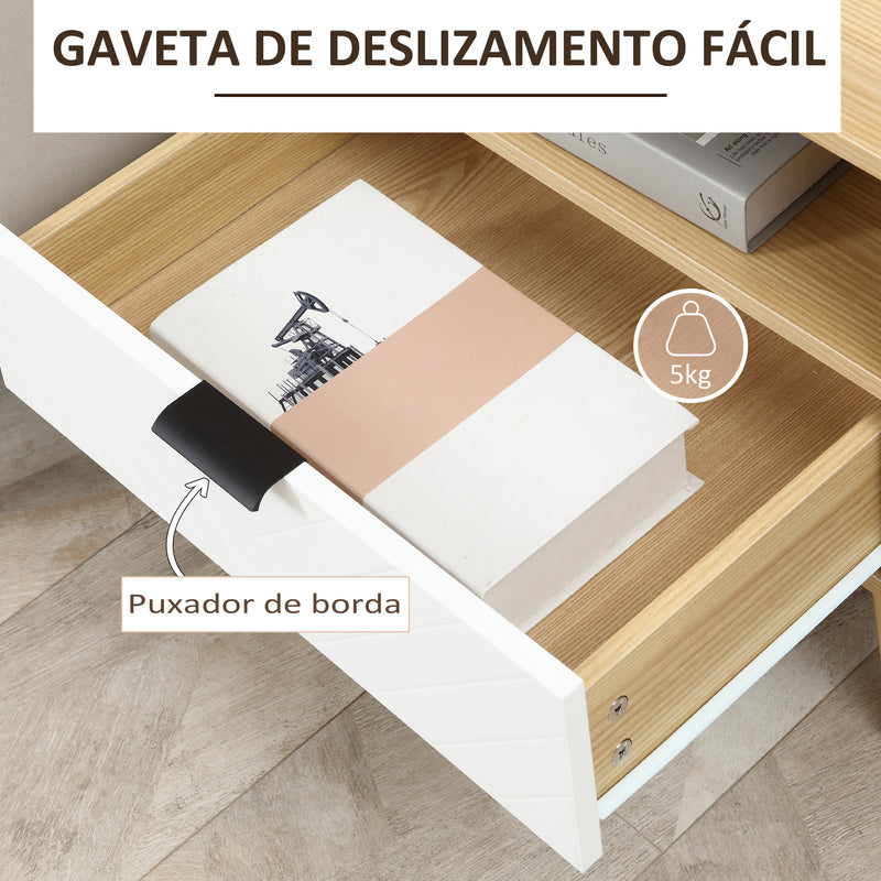 Mesa de Cabeceira de Estilo Moderno Mesa Auxiliar com 1 Gaveta e 1 Prateleira Aberta para Quarto Sala Escritório 50x39,5x49,5 cm Natural