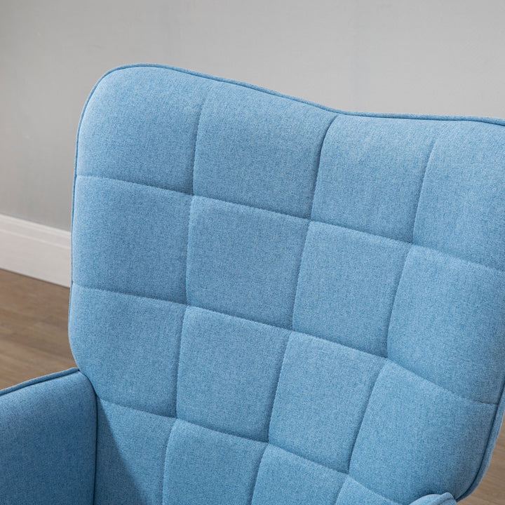 Poltrona de Sala de Estar Moderna Poltrona com Encosto Alto Apoio para os Braços Tecido de Linho e Pés de Madeira de Haya para Sala de Jantar Cozinha 71x68x101cm Azul