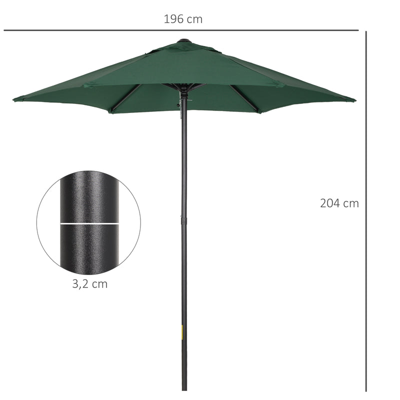 Chapéu de Sol de Jardim Ø2x2 m Chapéu de Sol com Mastro de Alumínio Manivela Teto com Ventilação Suporte de Fixação e Desmontável para Terraço Pátio Exterior Verde