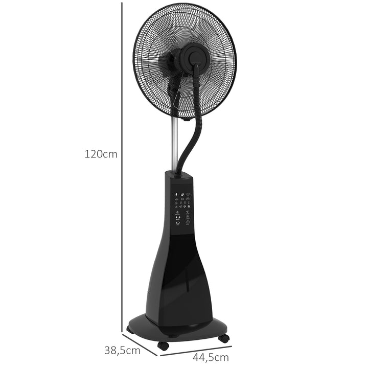 Ventoinha Nebulizadora Ventoinha de Pé com Nebulizador 90 W Temporizador Depósito 3L Controlo Remoto 3 Velocidades 5 Pás e Ecrã LED Preto