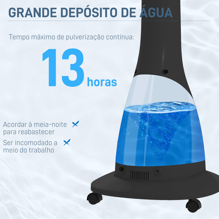 Ventoinha Nebulizadora Ventoinha de Pé com Nebulizador 90 W Temporizador Depósito 3L Controlo Remoto 3 Velocidades 5 Pás e Ecrã LED Preto