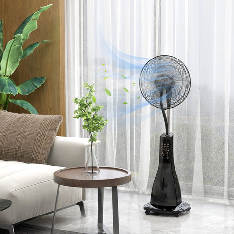 Ventoinha Nebulizadora Ventoinha de Pé com Nebulizador 90 W Temporizador Depósito 3L Controlo Remoto 3 Velocidades 5 Pás e Ecrã LED Preto