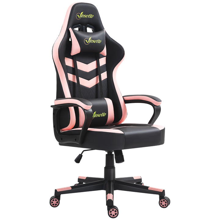 Cadeira Gaming Cadeira de Escritório Ergonómica com Altura Regulável Basculante com Apoio de Cabeça e Almofada Lombar 61x70x121-129 cm Rosa e Preto