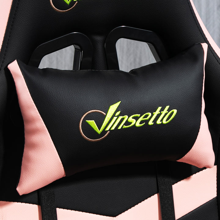 Cadeira Gaming Cadeira de Escritório Ergonómica com Altura Regulável Basculante com Apoio de Cabeça e Almofada Lombar 61x70x121-129 cm Rosa e Preto
