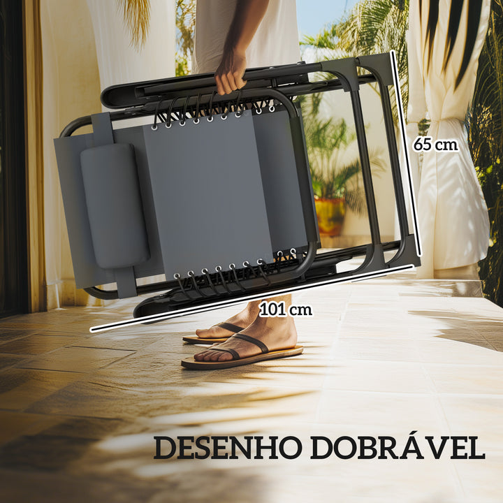 Conjunto de 2 Espreguiçadeiras Jardim Dobráveis com Mesa Auxiliar Porta-Copos Espreguiçadeiras de Gravidade Zero com Encosto Ajustável Apoios de Braço Removíveis para Pátio Piscina Cinza