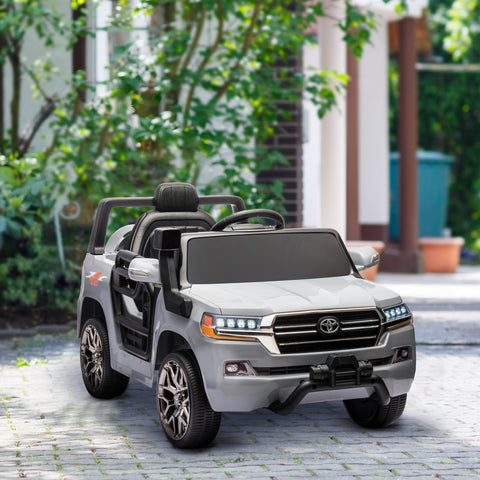 Carro Elétrico para Crianças acima de 3 Anos Carro Elétrico Toyota Land Cruiser com Bateria 12V Controlo Remoto Faróis Buzina Arranque Lento e Música MP3 107x65x55,5 cm Cinza