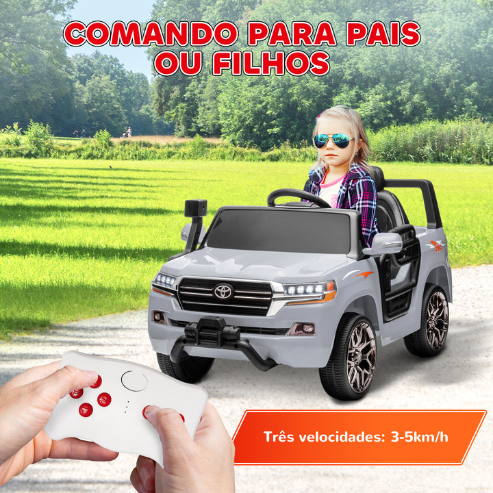 Carro Elétrico para Crianças acima de 3 Anos Carro Elétrico Toyota Land Cruiser com Bateria 12V Controlo Remoto Faróis Buzina Arranque Lento e Música MP3 107x65x55,5 cm Cinza