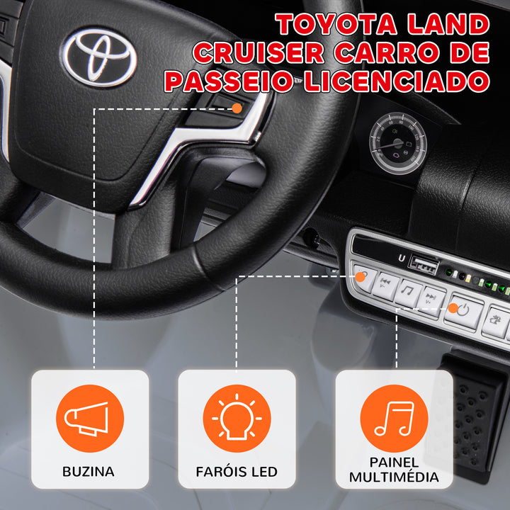 Carro Elétrico para Crianças acima de 3 Anos Carro Elétrico Toyota Land Cruiser com Bateria 12V Controlo Remoto Faróis Buzina Arranque Lento e Música MP3 107x65x55,5 cm Cinza