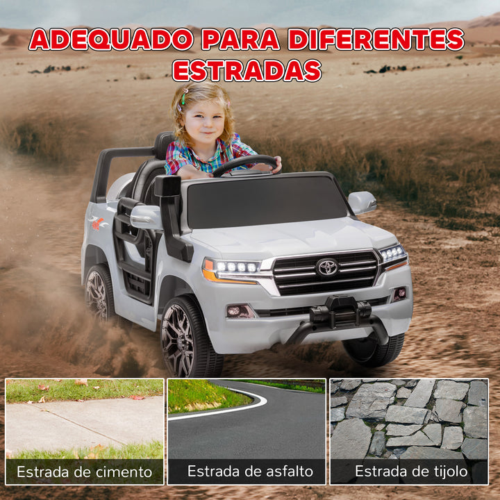 Carro Elétrico para Crianças acima de 3 Anos Carro Elétrico Toyota Land Cruiser com Bateria 12V Controlo Remoto Faróis Buzina Arranque Lento e Música MP3 107x65x55,5 cm Cinza