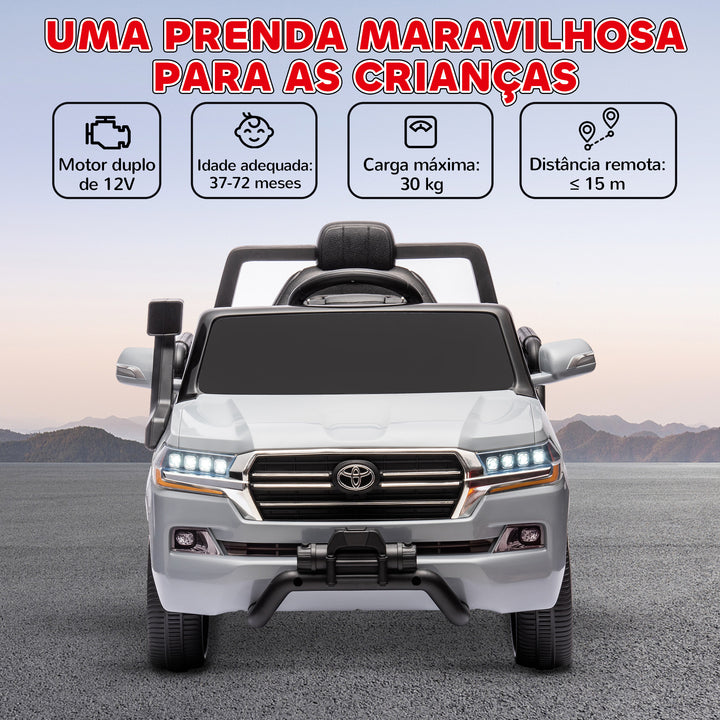 Carro Elétrico para Crianças acima de 3 Anos Carro Elétrico Toyota Land Cruiser com Bateria 12V Controlo Remoto Faróis Buzina Arranque Lento e Música MP3 107x65x55,5 cm Cinza