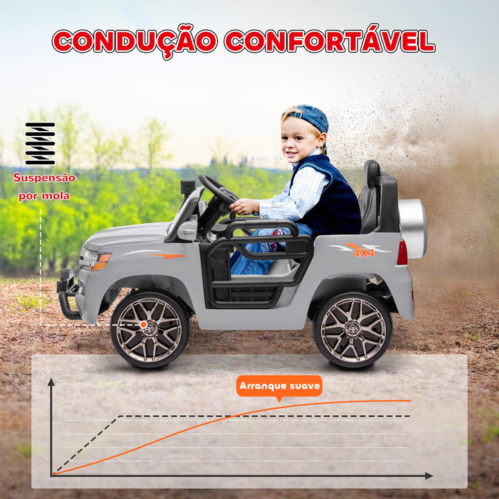 Carro Elétrico para Crianças acima de 3 Anos Carro Elétrico Toyota Land Cruiser com Bateria 12V Controlo Remoto Faróis Buzina Arranque Lento e Música MP3 107x65x55,5 cm Cinza