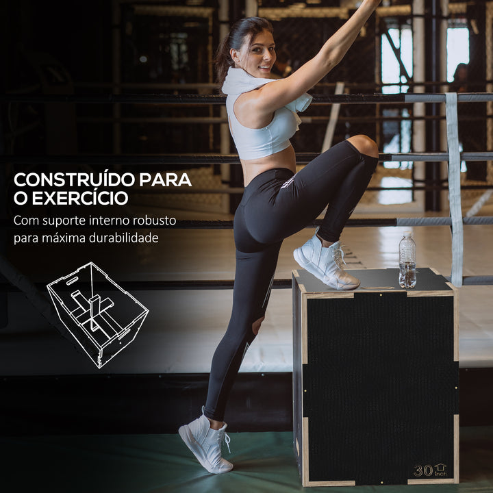 Caixa Pliométrica com 3 Alturas Diferentes Caixa de Saltos para Treino de Força em Casa Escritório Ginásio CrossFit Carga 120 kg 76x61x51 cm Preto