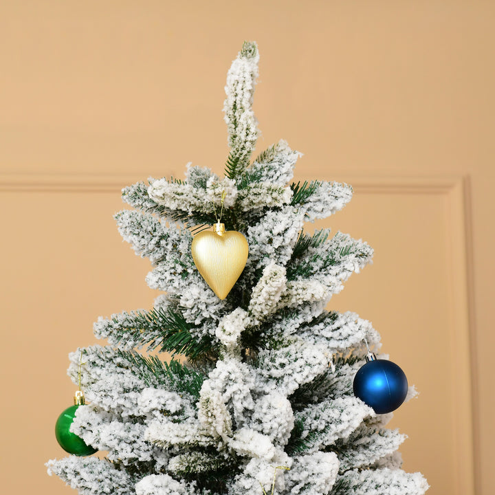 Árvore de Natal Ø105x210cm Neve Artificial com 784 Pontas de Ramos Ignífugos e Suporte de Aço Decoração de Natal para Interiores Verde e Branco