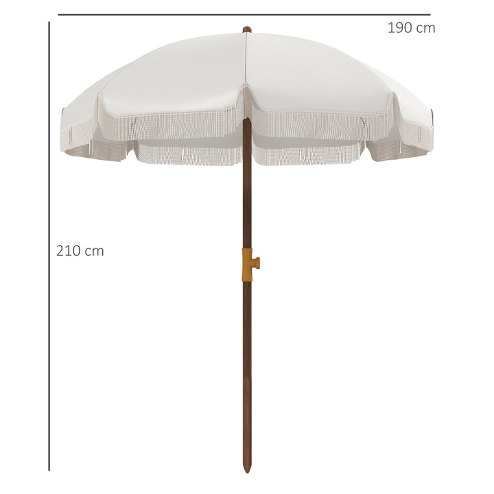 Chapéu de Sol de Praia Ø190x210 cm Chapéu de Sol para Terraço com 8 Varas Abertura Manual Anti-UV Impermeável e Bolsa de Transporte para Jardim Piscina Creme