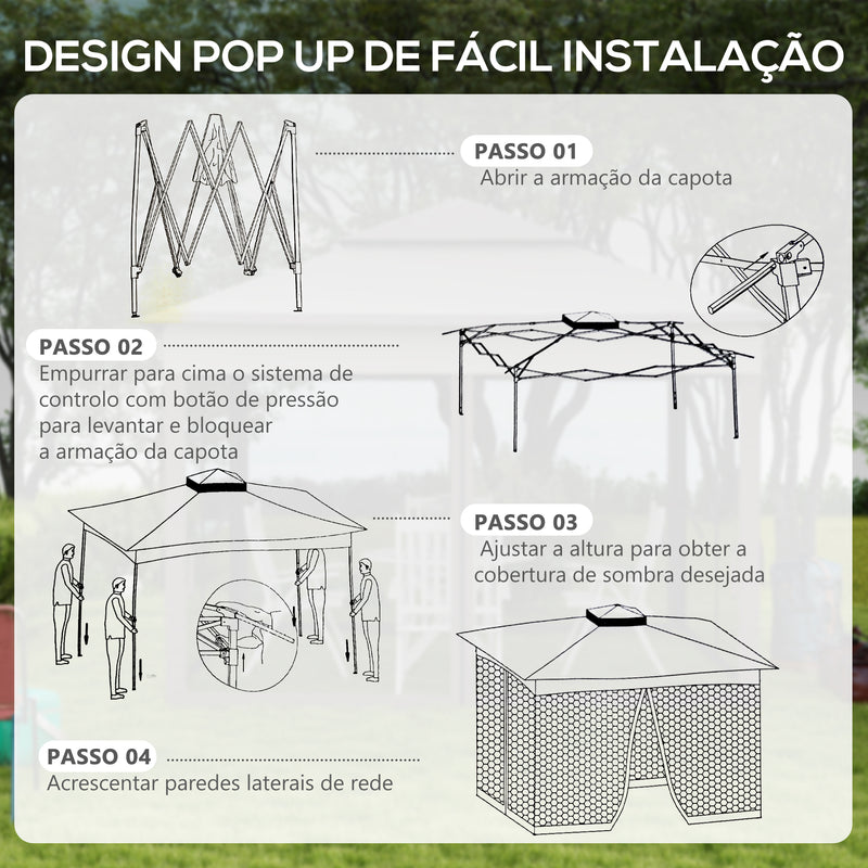 Tenda Dobrável de Exterior 325x325x270 cm Tenda de Jardim com Teto Duplo Rede Mosquiteira Amovível e Bolsa de Transporte para Jardim Pátio Creme