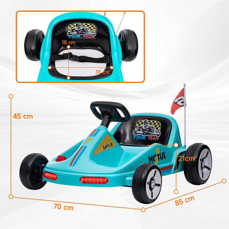 Kart para Crianças acima de 3 Anos Kart Elétrico 6V com Música Luz Buzina Cinto de Segurança Carga 50 kg 85x70x45 cm Azul