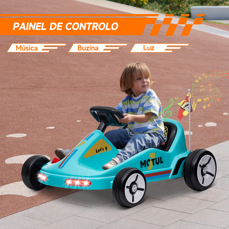 Kart para Crianças acima de 3 Anos Kart Elétrico 6V com Música Luz Buzina Cinto de Segurança Carga 50 kg 85x70x45 cm Azul