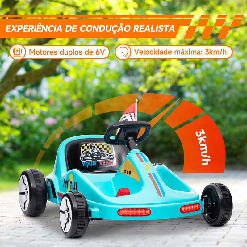 Kart para Crianças acima de 3 Anos Kart Elétrico 6V com Música Luz Buzina Cinto de Segurança Carga 50 kg 85x70x45 cm Azul