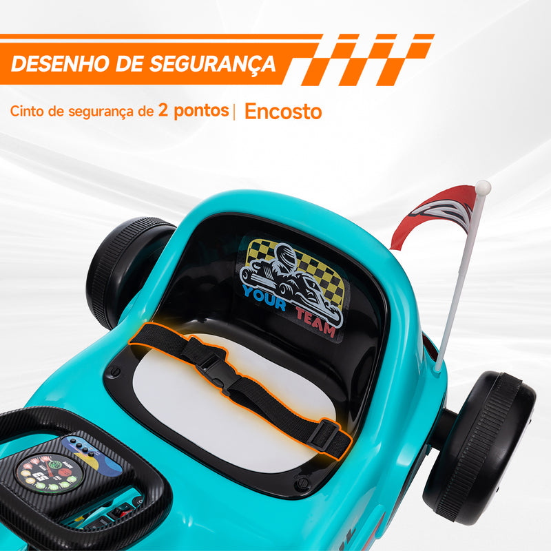 Kart para Crianças acima de 3 Anos Kart Elétrico 6V com Música Luz Buzina Cinto de Segurança Carga 50 kg 85x70x45 cm Azul