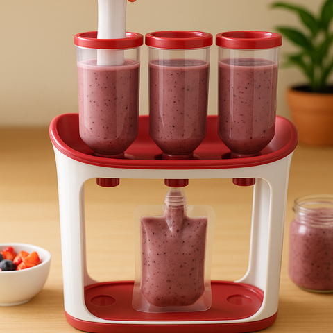 Dispenser Manual de Purê de Frutas – Kit de Armazenamento para Comida de Bebé | 10 Sacos Esterilizados Reutilizáveis Artesanal e Armazenador Gourmet para bebês e crianças
