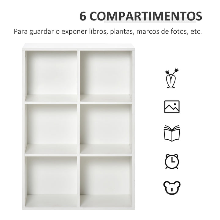 Estante para Livros Estante de Madeira de 3 Níveis com 6 Compartimentos de Armazenamento para Sala de Estar Dormitório Escritório 65,5x30x97,5cm Branco