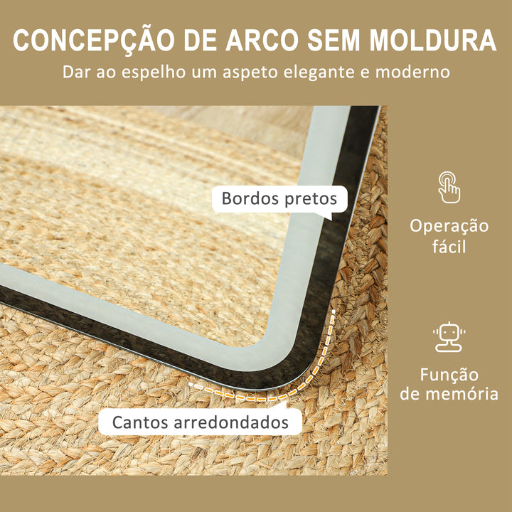 Espelho de Pé com Luz LED 40x150 cm Espelho de Corpo Inteiro sem Moldura com Iluminação de 3 Cores Função de Memória e Controlo Tátil Inteligente para Sala de Estar Dormitório Preto