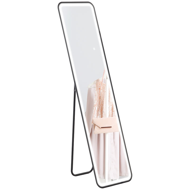 Espelho de Pé com Luz LED 40x150 cm Espelho de Corpo Inteiro sem Moldura com Iluminação de 3 Cores Função de Memória e Controlo Tátil Inteligente para Sala de Estar Dormitório Preto