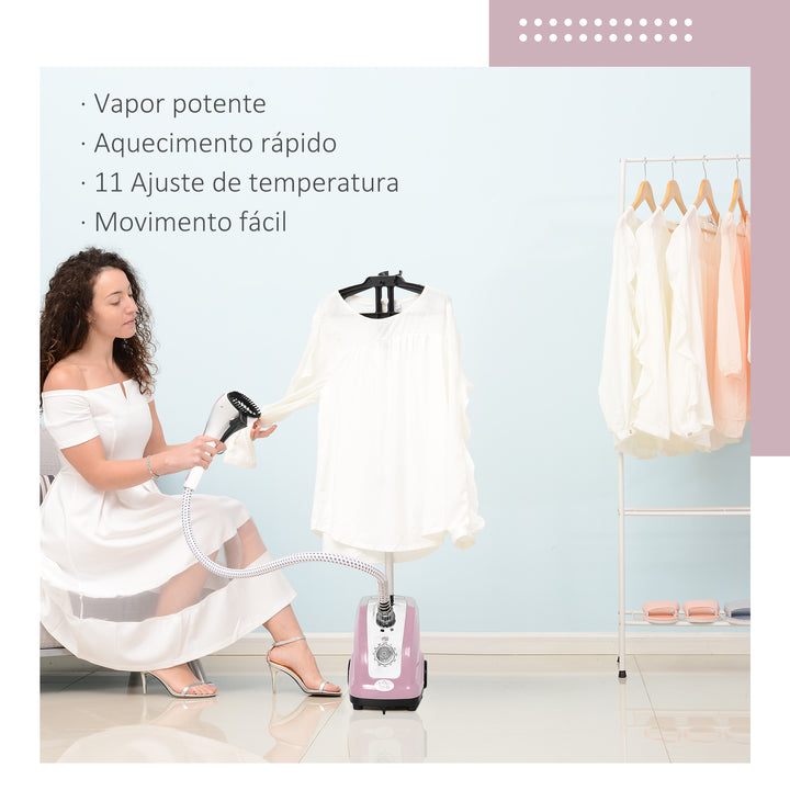 Ferro de Engomar a Vapor com Depósito de 1,4 L e Temperatura Ajustável em 11 Níveis Ferro de Engomar a Vapor Vertical 26x21,5x146 cm Rosa