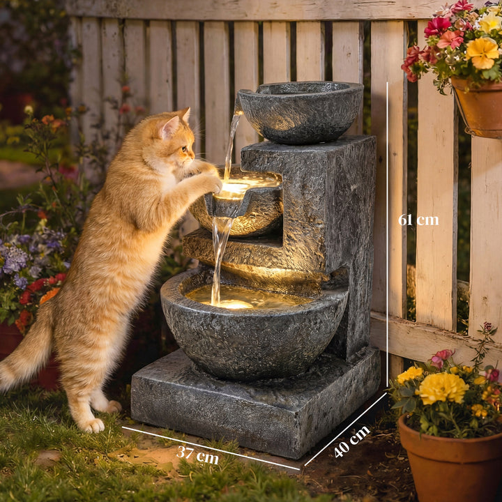 Fonte de Água Decorativa com Iluminação LED e Bomba Fonte de Jardim Exterior em Cascata de 3 Níveis Resistente às Intempéries para Jardim Pátio Terraço 40x37x61 cm Multicolor