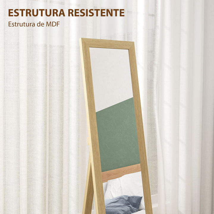 Espelho de Pé de Corpo Inteiro 157x37 cm Espelho de Corpo Inteiro com Suporte 3 Formas de Uso Independente Montagem na Parede e Apoiado para Sala de Estar Entrada, Quarto Carvalho
