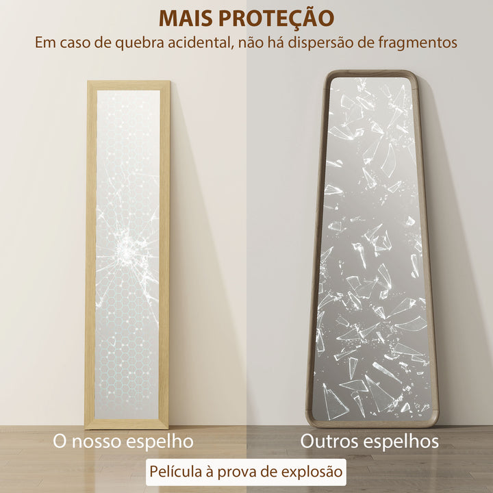 Espelho de Pé de Corpo Inteiro 157x37 cm Espelho de Corpo Inteiro com Suporte 3 Formas de Uso Independente Montagem na Parede e Apoiado para Sala de Estar Entrada, Quarto Carvalho