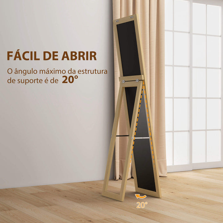 Espelho de Pé de Corpo Inteiro 157x37 cm Espelho de Corpo Inteiro com Suporte 3 Formas de Uso Independente Montagem na Parede e Apoiado para Sala de Estar Entrada, Quarto Carvalho