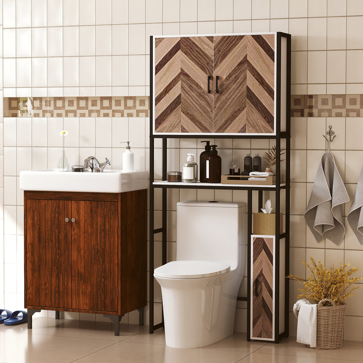 Móvel sobre Sanita Armário para Casa de Banho sobre Sanita com 3 Portas 2 Prateleiras Ajustáveis e Compartimento Aberto Móvel Casa de Banho 79,5x23x178 cm Multicor