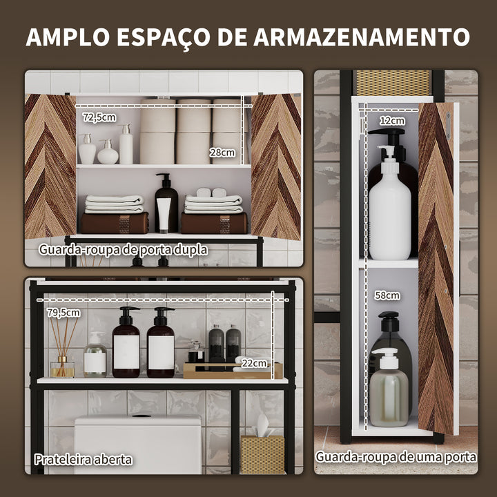 Móvel sobre Sanita Armário para Casa de Banho sobre Sanita com 3 Portas 2 Prateleiras Ajustáveis e Compartimento Aberto Móvel Casa de Banho 79,5x23x178 cm Multicor