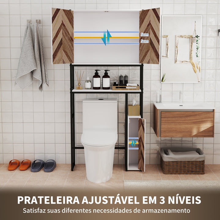Móvel sobre Sanita Armário para Casa de Banho sobre Sanita com 3 Portas 2 Prateleiras Ajustáveis e Compartimento Aberto Móvel Casa de Banho 79,5x23x178 cm Multicor