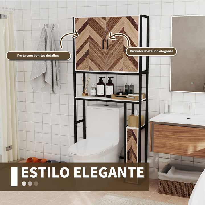 Móvel sobre Sanita Armário para Casa de Banho sobre Sanita com 3 Portas 2 Prateleiras Ajustáveis e Compartimento Aberto Móvel Casa de Banho 79,5x23x178 cm Multicor