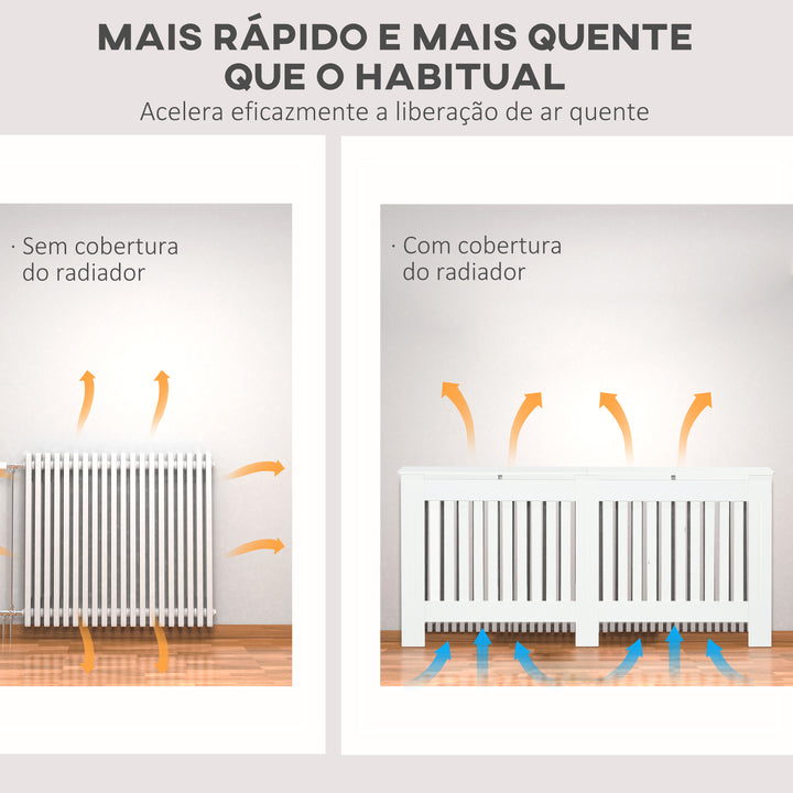 Cobertura Radiador com Desenho Moderno de MDF com Prateleira Superior para Sala de Estar Dormitório Escritório 172x19x81 cm Branco